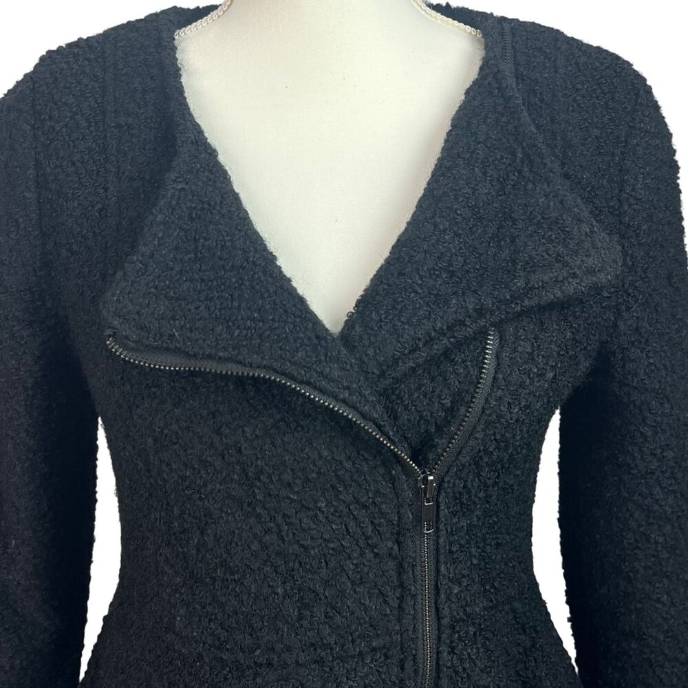 VTG Peplum Boucle’ Wool Blazer Size S Asymmetrical Collar Zip Front Boutique - Picture 3 of 8